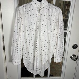 Vintage You Babes White Pink Geometric Print Secretary Blouse High Collar Medium